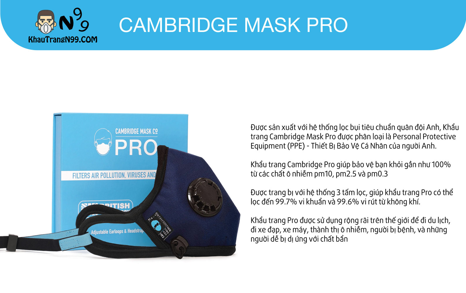Đặc điểm khẩu trang cambridge mask Pro N99