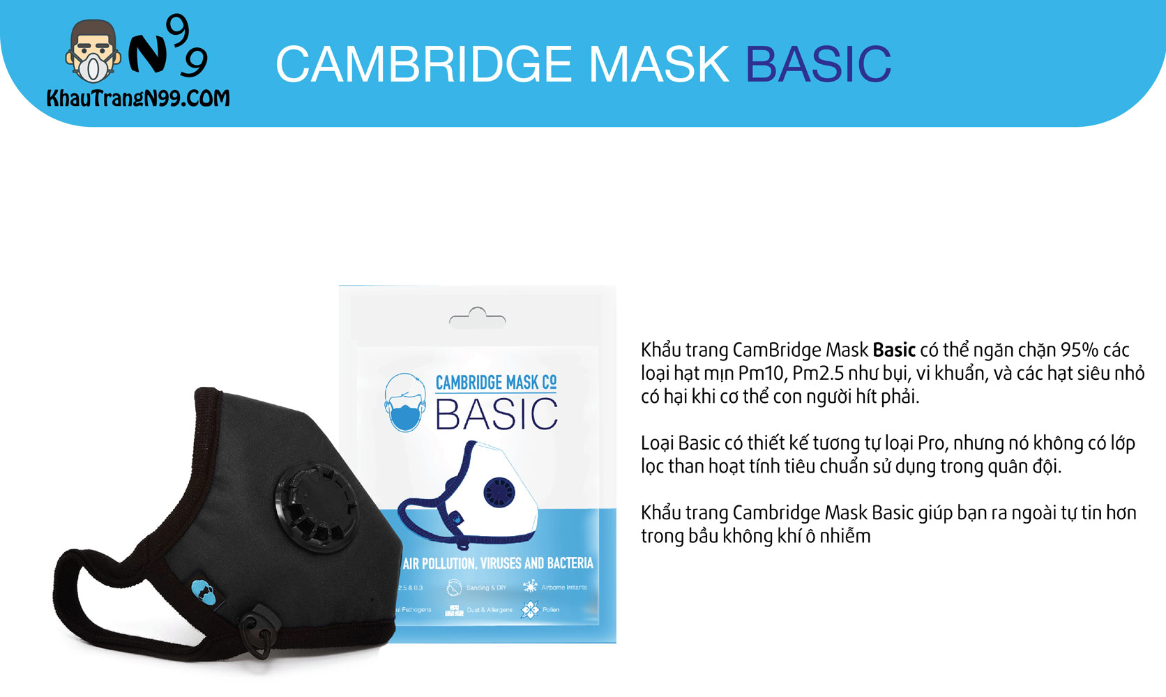 Khẩu trang cambridge mask basic n95