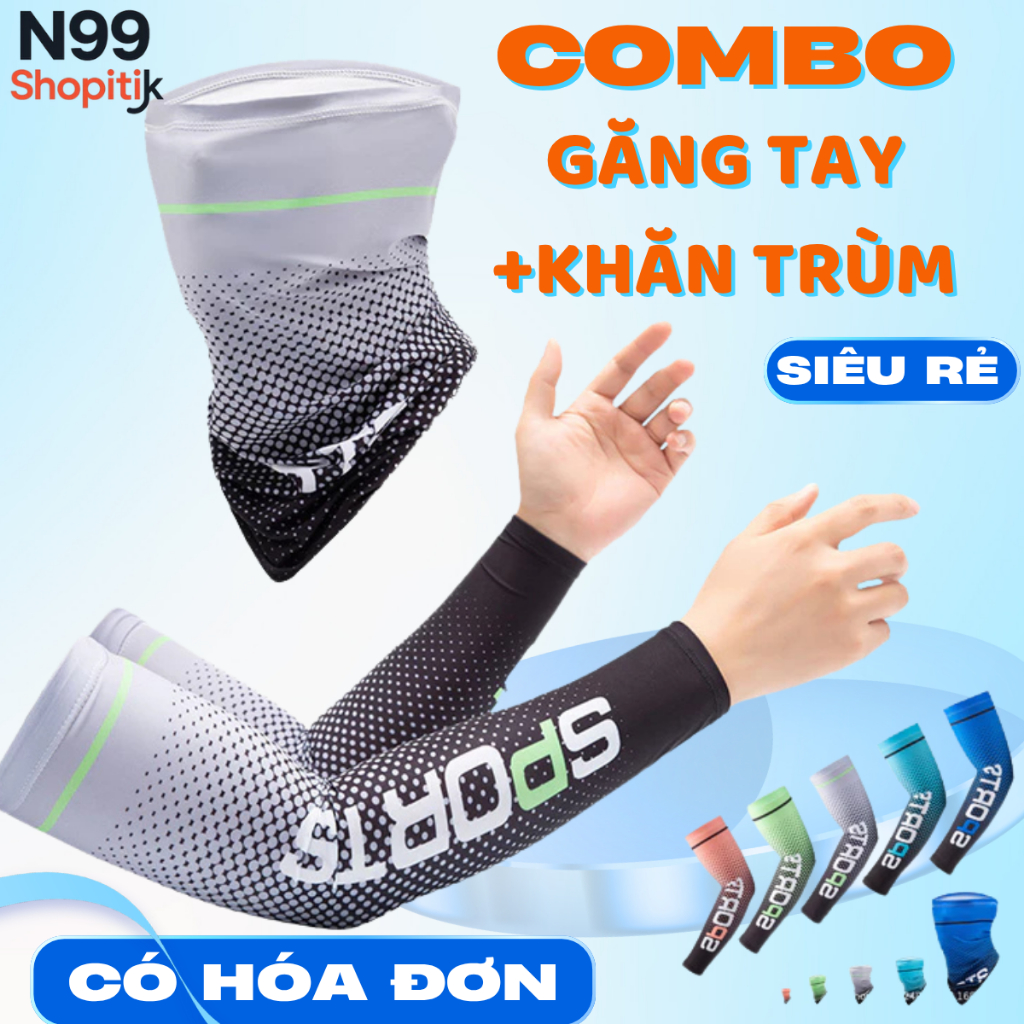 Combo găng tay dài và khăn trùm che tai bằng lụa lạnh Sport cho hoạt động ngoài trời