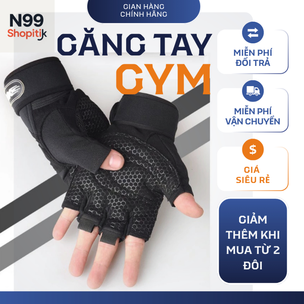 Găng tay tập gym hở ngón có quấn cổ tay