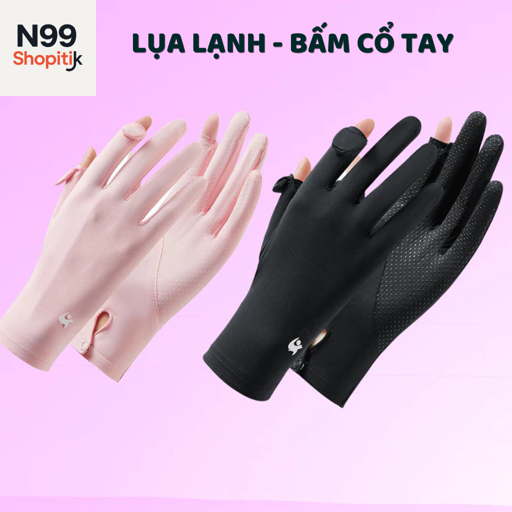 Găng tay lụa lạnh mỏng bấm cổ tay, vân silicon bám đồ vật