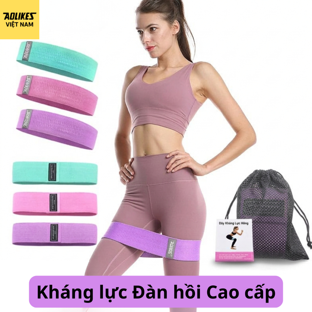 Dây Kháng Lực Mini Band Vải AOLIKES RB-3604: Bộ 3 Mức Lực Tập Mông Đùi