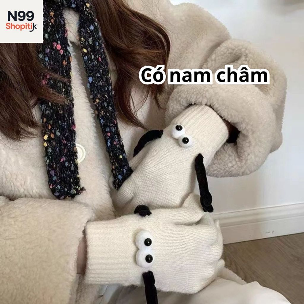 Găng tay len cừu hình đôi mắt to: thiết kế trắng đen cho mùa thu đông