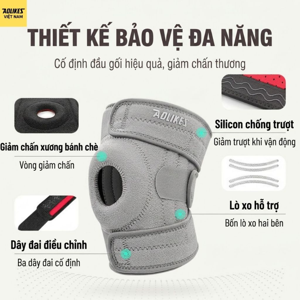 Đai Bảo Vệ Đầu Gối AOLIKES A7912: Co Giãn 4 Chiều, Chống Trượt