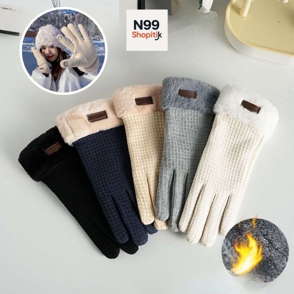 Găng tay mùa đông nữ cảm ứng: lớp nhung dày, tiện lợi khi đi xe