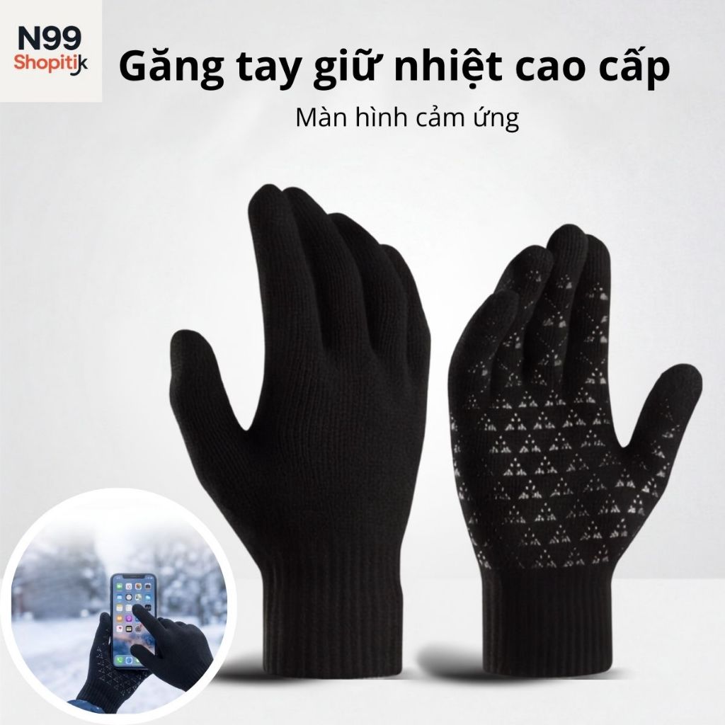 Găng tay len có vân silicon: giữ ấm, chống trượt, dùng màn hình cảm ứng