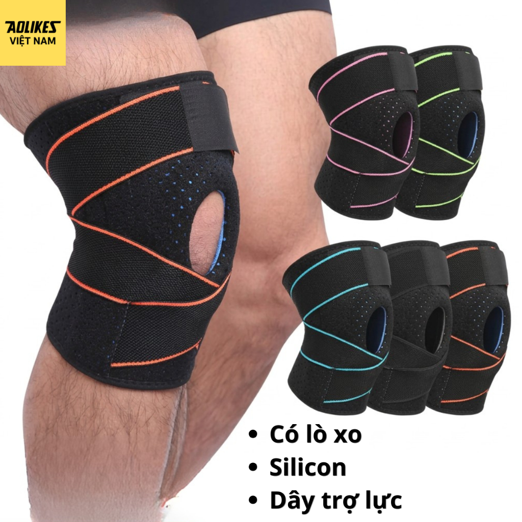 Đai bảo vệ đầu gối AOLIKES 7908 có lò xo trợ lực và đệm silicon