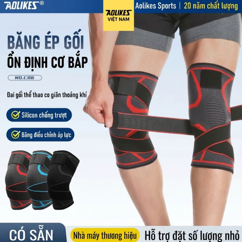 Bó gối thể thao AOLIKES C06: Hỗ trợ đầu gối khi chạy bộ, tập gym và chơi thể thao