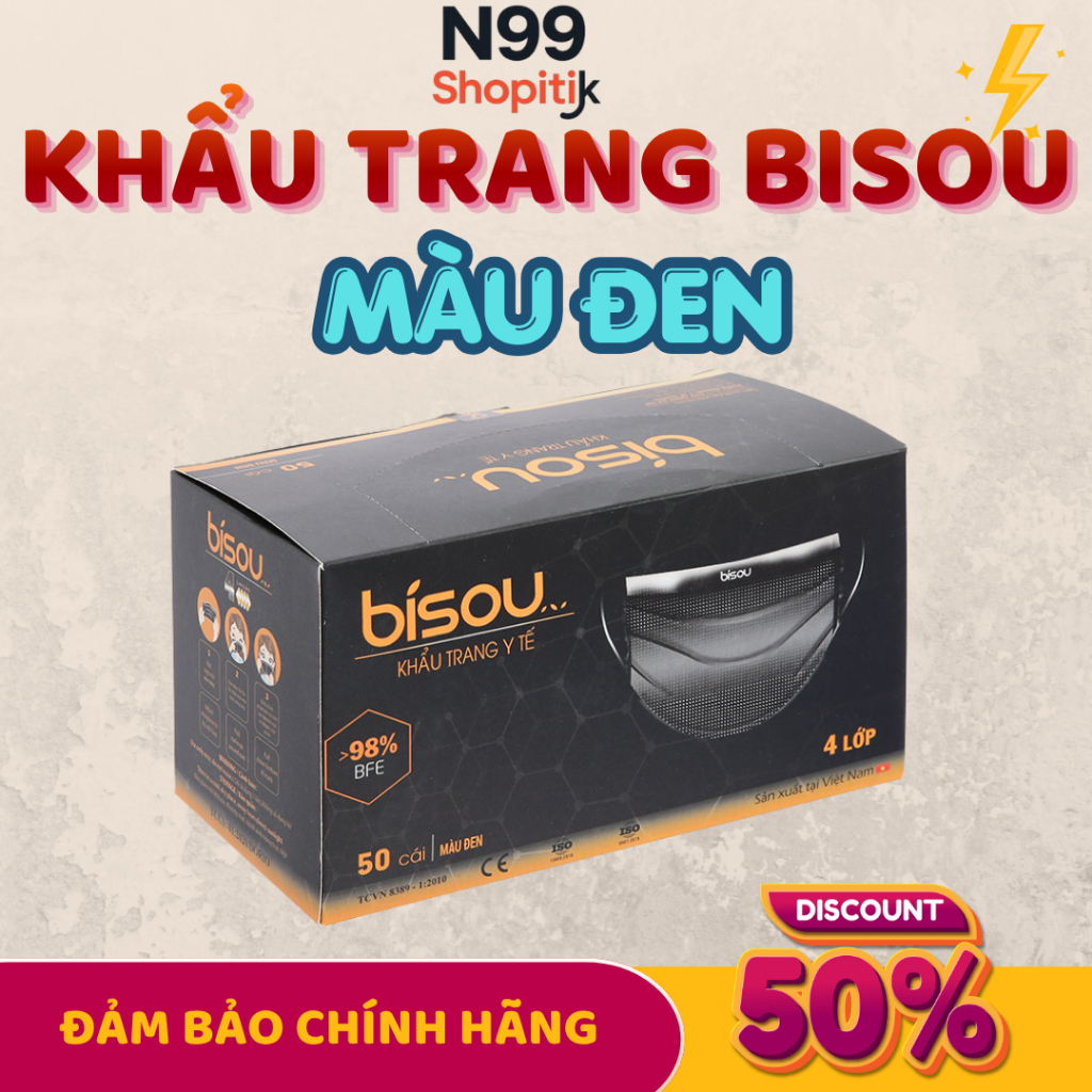 Khẩu trang y tế màu đen Bisou 4 lớp: cấu tạo và điểm nổi bật