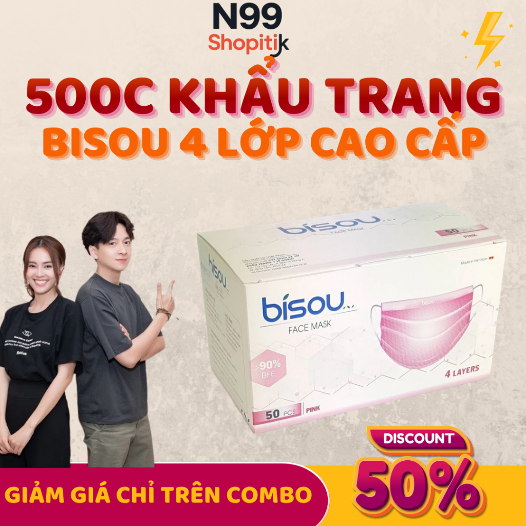 [Combo 500 Cái] Khẩu trang Y Tế Bisou 4 Lớp Cao Cấp